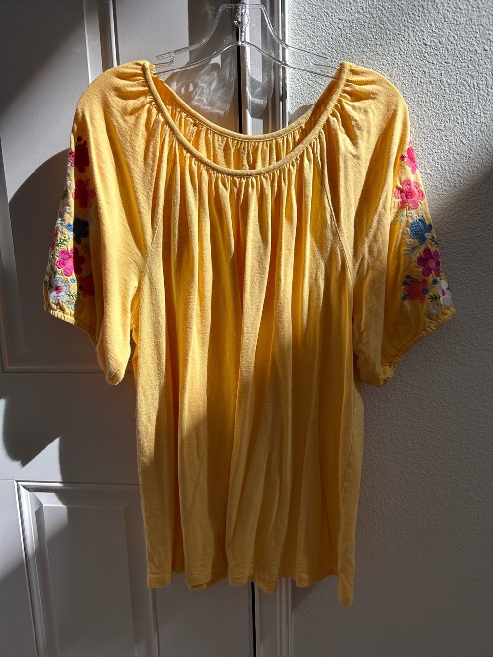 Talbots Yellow Embroidered Sleeve Tunic